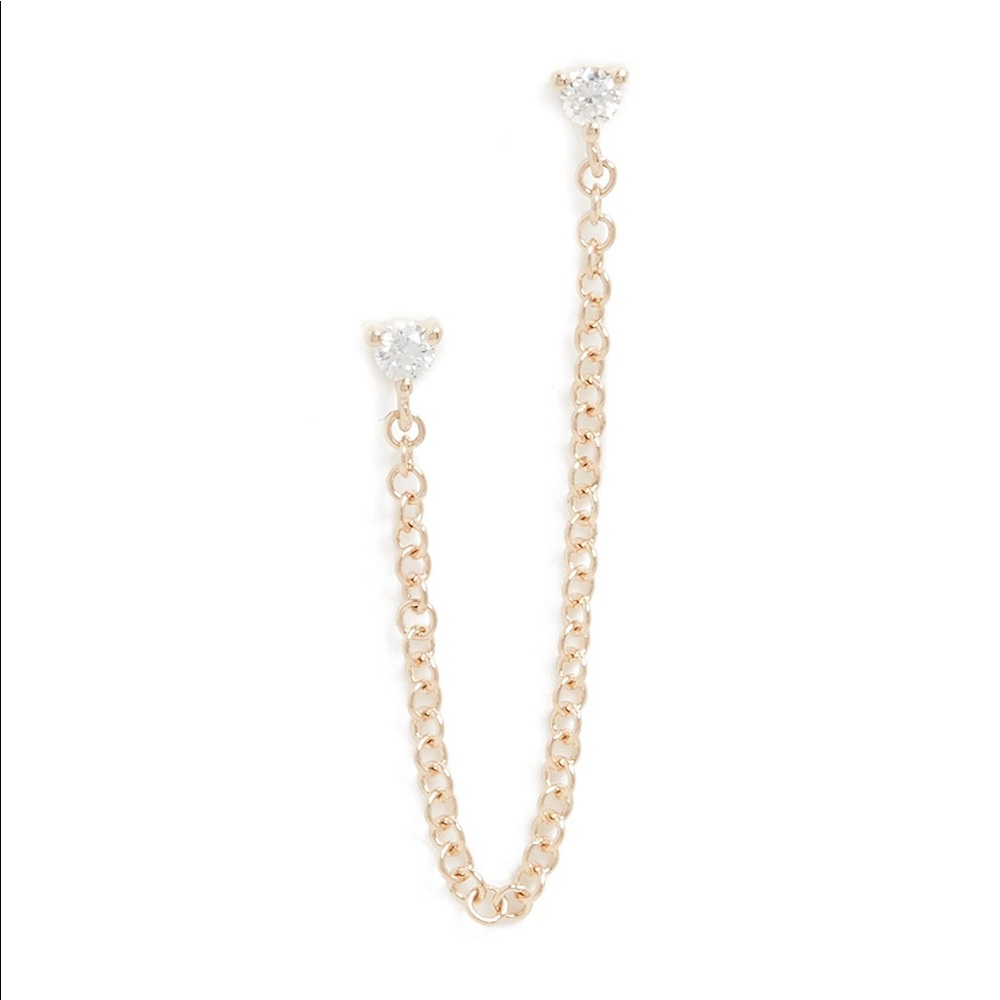 EF COLLECTION 14K YELLOW GOLD SINGLE DOUBLE DIAMOND CHAIN STUD